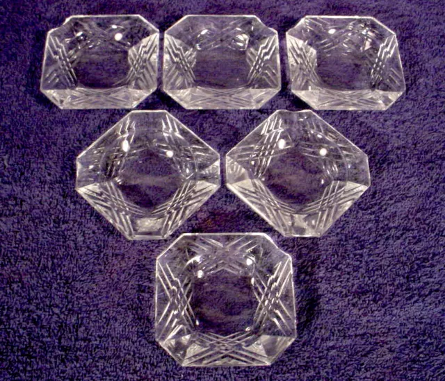 6 Elegant CUT CRYSTAL Individual ASHTRAYS Brilliant GROUND Glass OPEN SALTS Set