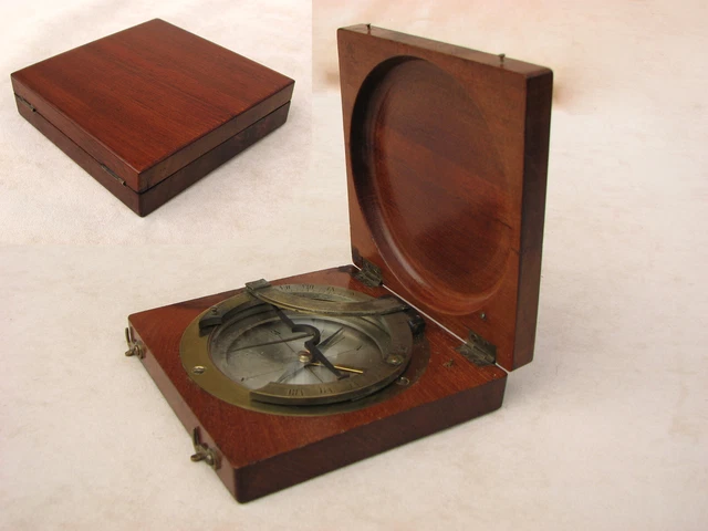 19th century French Equinoctial compass sundial in mahogany case
