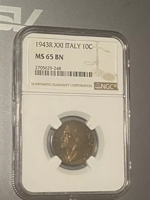1943 R Italy 10c NGC MS65 BN