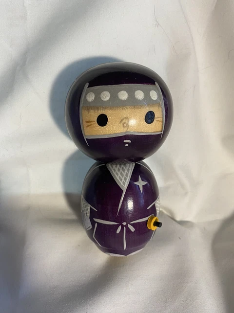 Japanese Modern Kokeshi Wood Doll Ninja Purple 5”  MADE IN JAPAN