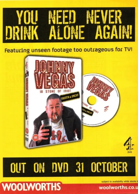 Framed Advert 11X8" Johnny Vegas 18 Stone Of Idiot Unseen & Uncut Dvd
