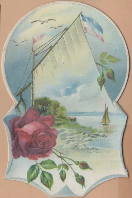 Victorian Trade Card-Sattley Co Plows-Springfield, IL-Sea Birds-Sailboat-Rose