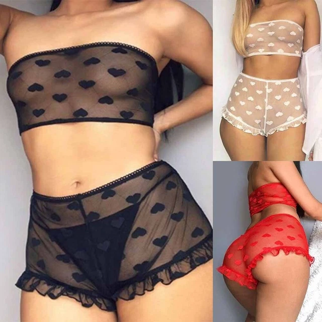 Donna Pizzo Sexy Lingerie Intimo Notte Perizoma Pigiama Reggiseno Set S ~3XL