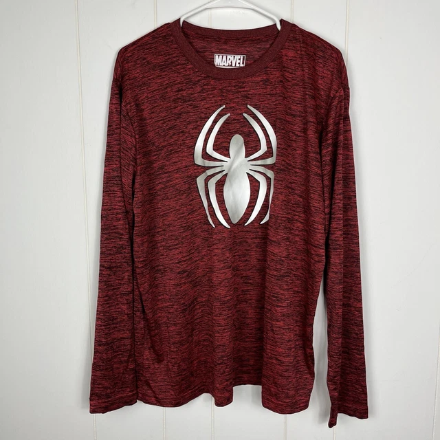 Marvel Spiderman Men T-Shirt XL Red Heathered Long Sleeve Graphic Comics Movie