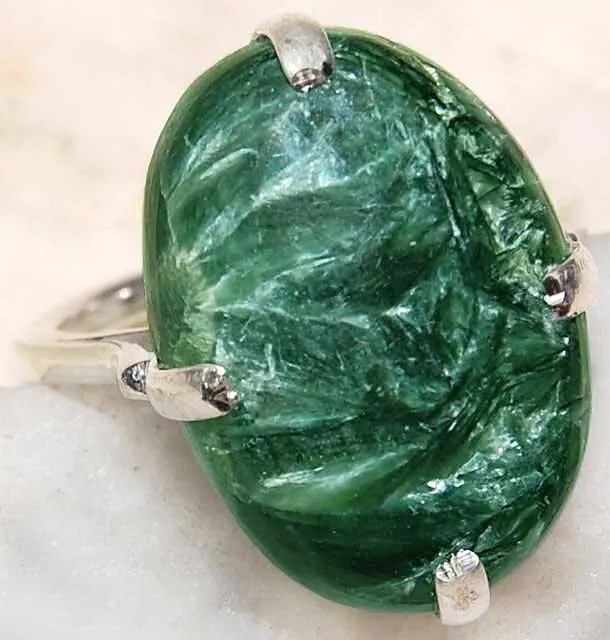 Natural Russian Seraphinite 925 Solid Sterling Silver Ring Jewelry Sz 7 NW14-6
