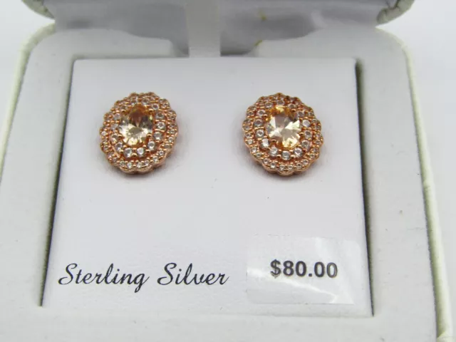 14kt ROSE GOLD PLATED STERLING SILVER STUD EARRINGS SAPPHIRES NEW W TAGS.925 a3