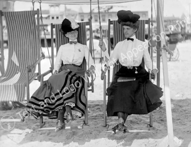 1905 Two Women on Atlantic City Beach, NJ Vintage Old Photo 8.5" x 11" Reprint