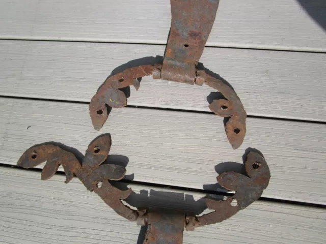 Hand Forged Antique Iron Door Hinges Floral Leaf 33"  long x 16" wide/high 10
