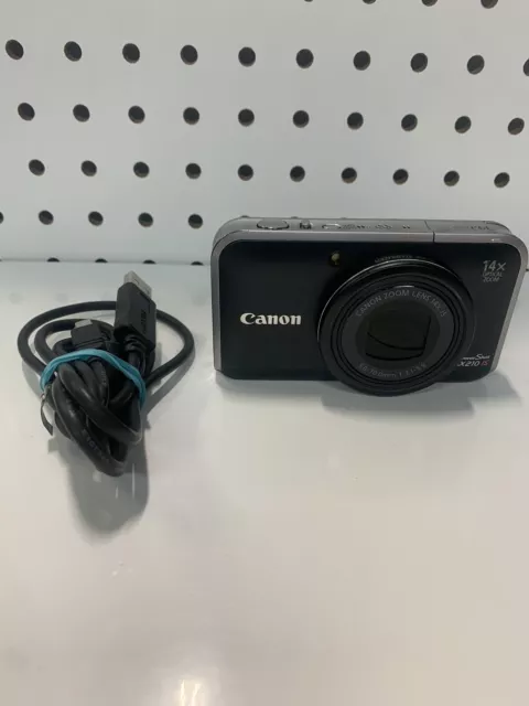 Canon PowerShot SX210 IS 14.1MP Digital Camera - Black W/ Batt And Charger Cord
