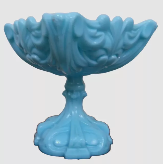 Portieux Vallerysthal PV France Aqua Blue Opaline Milk Glass 6.5" Compote