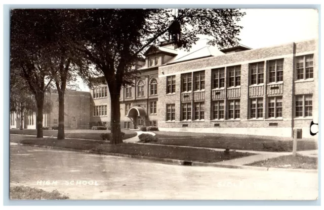c1940's High School Building Scene Street Sibley Iowa IA RPPC Photo Postcard