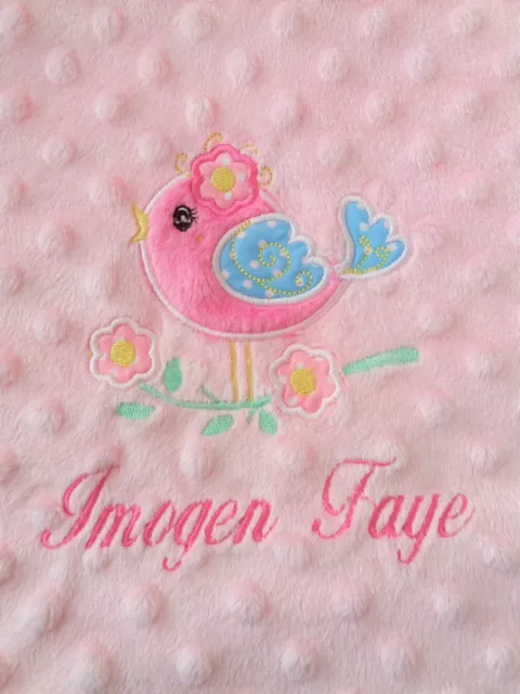 personalised dimple fleece baby blanket spring bird pink pretty