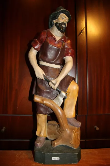 23" Wood Hand Carved Lumberjack Wood Worker Axe Statue Figure Sculpture Carving