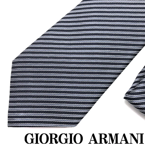 Giorgio Armani Tie Brand Silk Stripe Black Width Of The Tip 8cm a609