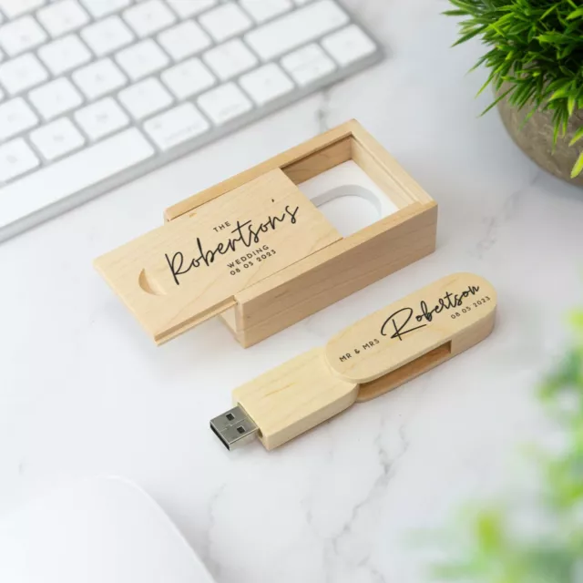 Custom Printed Wooden USB Box Flash Drive 64GB Storage Wedding Gift Favours