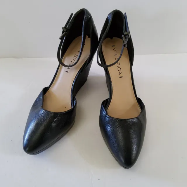 Via Spiga Women's Ankle Strap Wedge Heels Shoes Black Size 7M