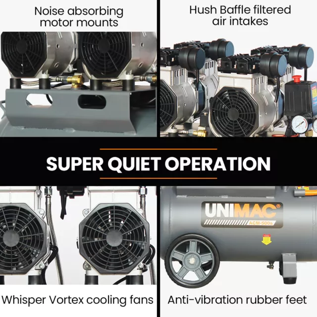 UNIMAC 50L Silent Air Compressor 3.0HP Oil-Free Quiet Electric Portable Airtool 3