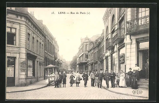 CPA Lens, Rue de Paris, street view