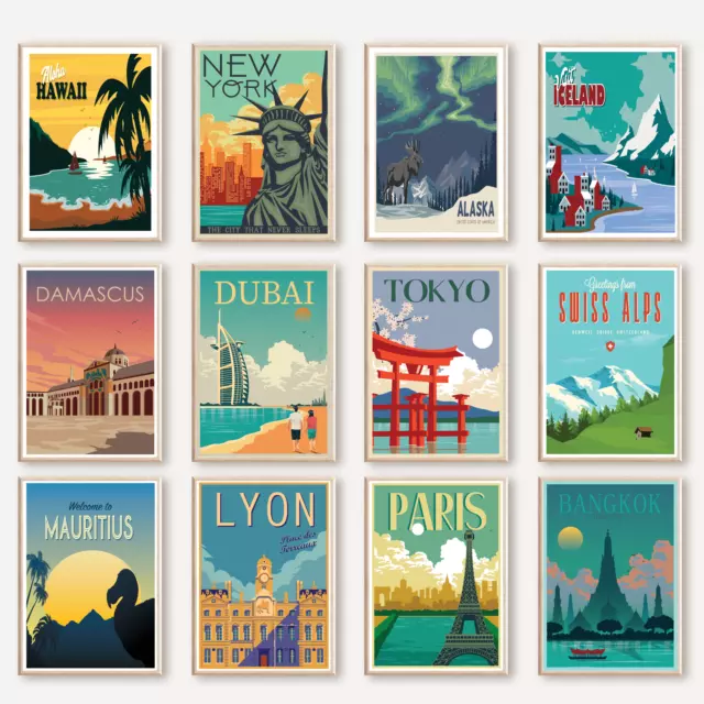 Vintage Travel Retro Art Tourism City Holiday Posters Prints A4 A3