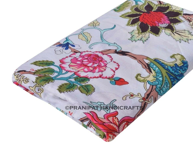 Indien Rose Coton Imprimé Hippie de Luxe Blanc Doux Robe Faisant Tissu Par Yard