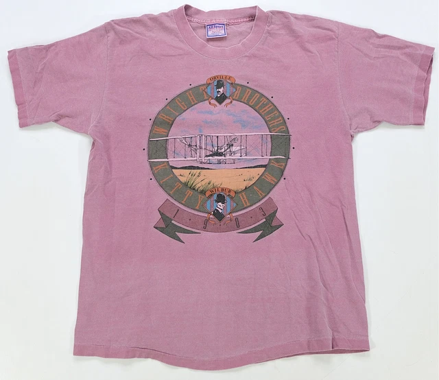 RARE VINTAGE WRIGHT Brothers Orville Wilbur Kitty Hawk Aviation T Shirt