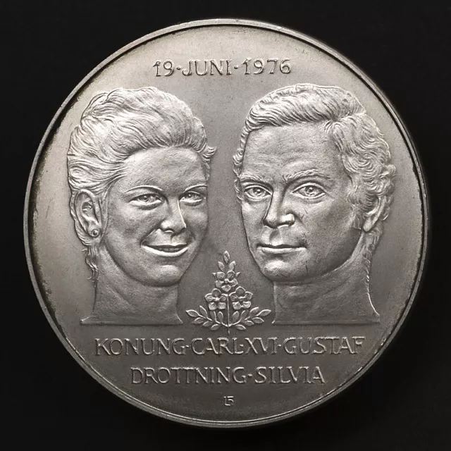 Ag coin Sweden 50 kronor, 1976 Wedding of King Carl XVI Gustaf and Queen Silvia