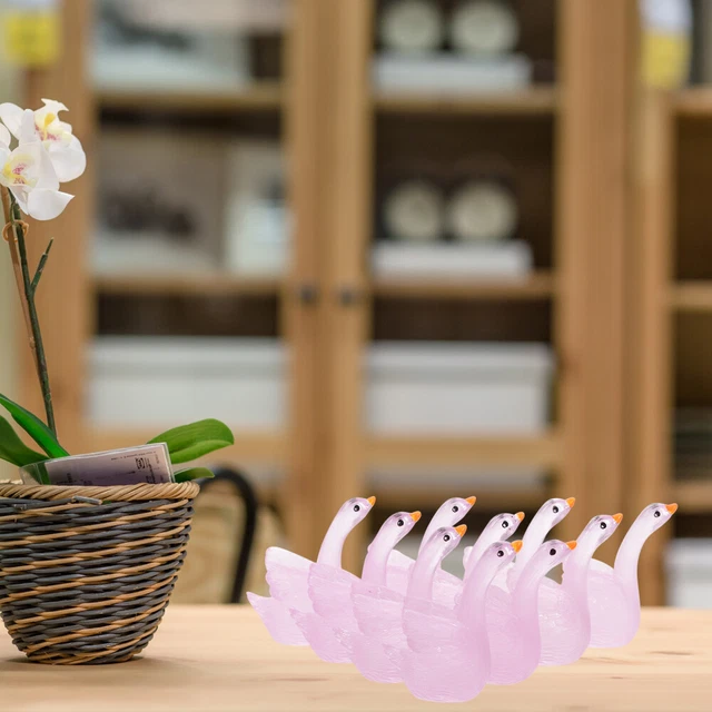 10 Pcs Ornement De Cygne Lumineux Résine Miniature Figurines