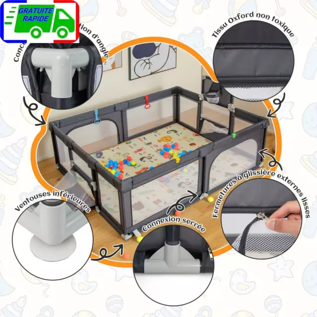 Grand Parc pour Bébé avec Tapis Parc de Jeu Sécurisé avec Panier de Basket et Fi 3