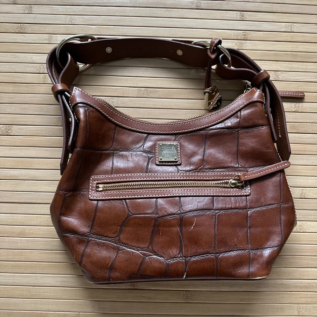 DOONEY & BOURKE HOBO   HANDBAG PURSE CROCO EMBOSSED LEATHER  Deep RED/BROWN