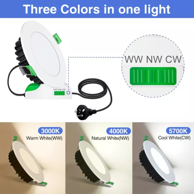 70mm 90mm LED Downlight 10W 12W Tri Color Changeable DIM Recessed/Flat Spotlight 2