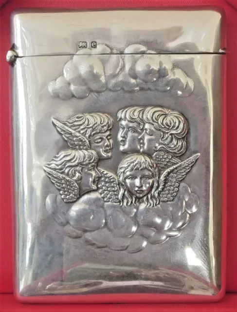 Antique Victorian Silver Cherub Angel  Cigarette Calling Card Case Art Nouveau