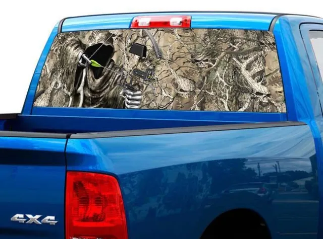 P455 Camo Reaper Bow Hunter Rear Window Tint Graphic Decal Wrap Back Pickup