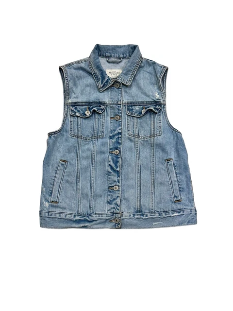 NWOT Abercrombie & Fitch Women’s Light Wash Distressed Denim Vest Size Medium