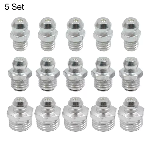 Silver Tone M6 M8 M10 Thread Straight Grease Nipple Fittings Kit for Car 5 Set