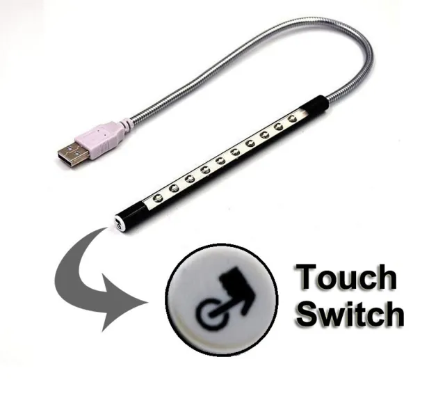 Flexible Touch Switch USB 10 LED Light Lamp for Keyboard Reading Notebook Laptop 2