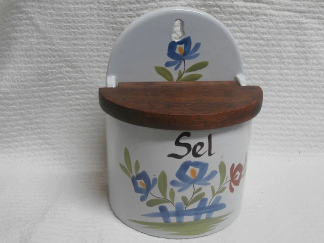Boîte à sel en céramique Blanche et couvercle en Bambou