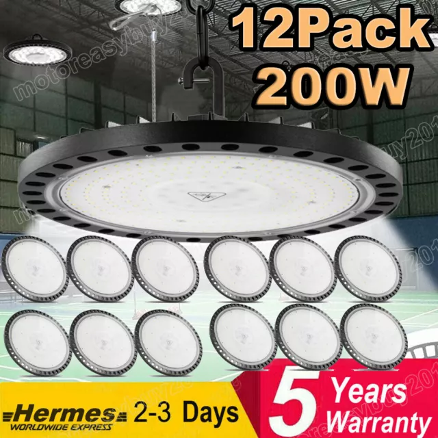 12Pack LED High Bay Light UFO 200W Factory Workshop Warehouse Industrial Lights