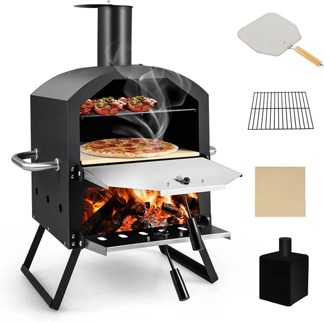 COSTWAY Outdoor Pizzaofen, 2-Lagigem Pizza Ofen Mit Grillrost, Pizzastein, Pizza