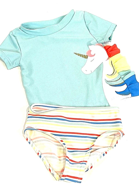 CARTERS Infant Girls Unicorn Rash Guard & Bikini Bottoms 2 PC SwimSuit 9 Months