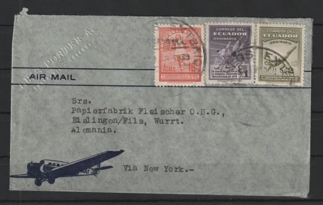 Ecuador Luftpost-Brief nach Eislingen, via New York, 1939 #1091633