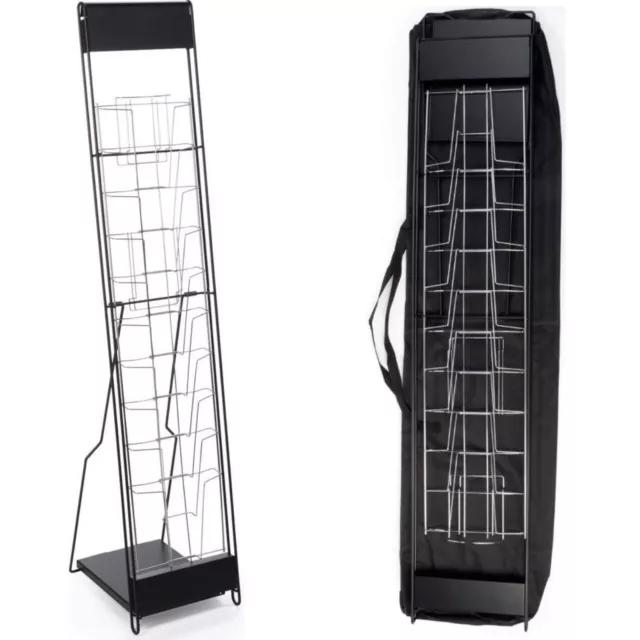 Steel Black Portable Floor Magazine Rack 10 Pockets for 8.5 x 11 Inches Catalogs