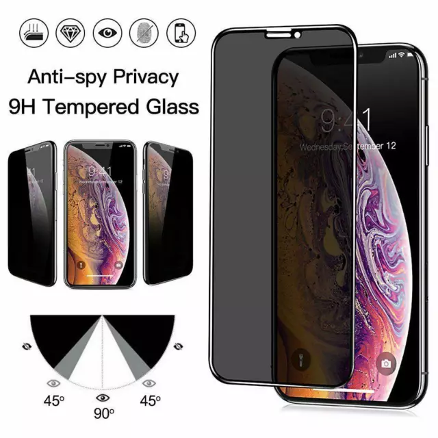 For Apple iPhone SE XR XS 12 11 Pro Max 7 8 Curved Privacy Screen Tempered Glass