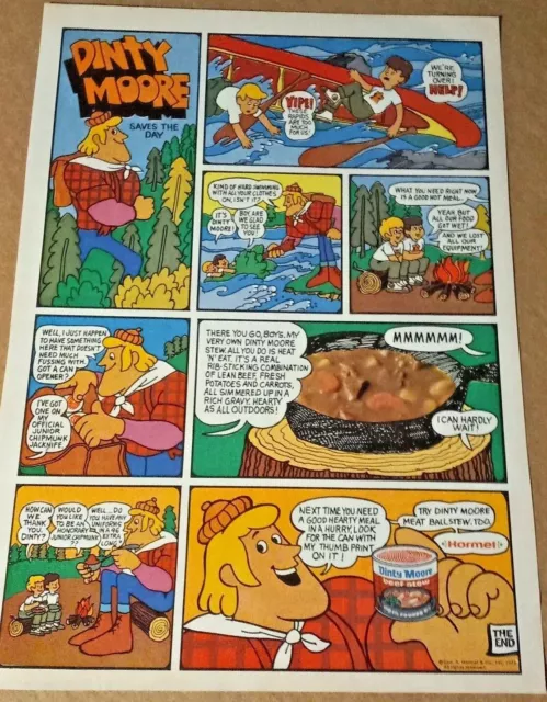 1971 print ad - Dinty Moore beef stew Hormel Foods cute cartoon art Advertising