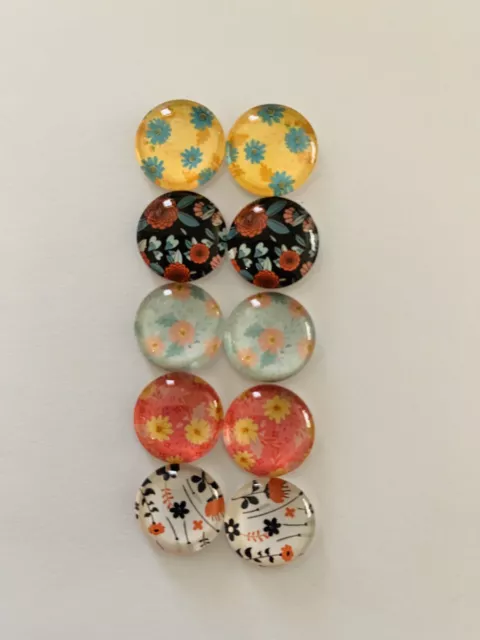 5 Pairs Of 12mm Glass Cabochons #1001