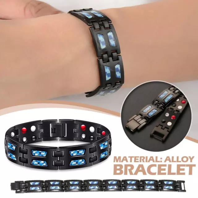 Carbon Blue Titanium Magnetic Therapy Bracelet Unique Ultra Row Double A9G2