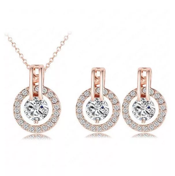 Schmuck-Set Gold Halskette Ohrringe Damen Collier Geschenk Neu