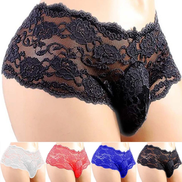Mens Male Lace Thong G-String Sissy Pouch Panty Bikini Underwear Briefs Lingerie