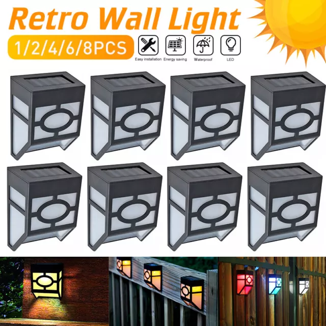 Retro Solar Powered Fence Lights Outdoor Garden Wall Pathway Post Yard Deck Lamp