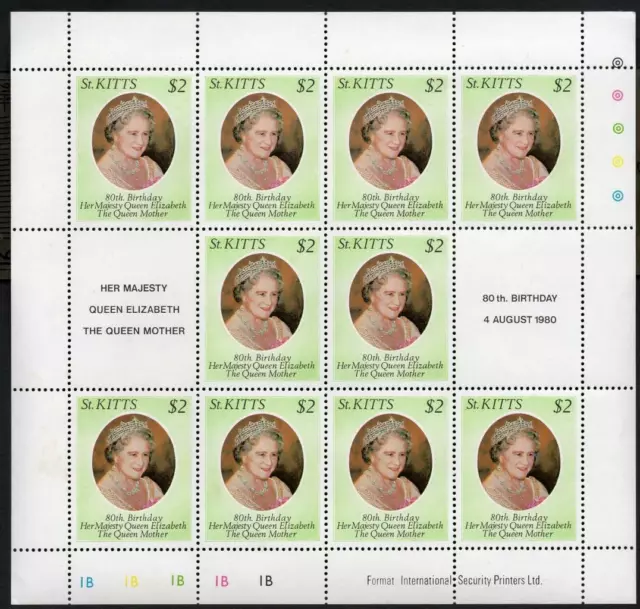 ST KITTS MNH 1980 SG48 80th Birthday of The Queen Mother Sheet