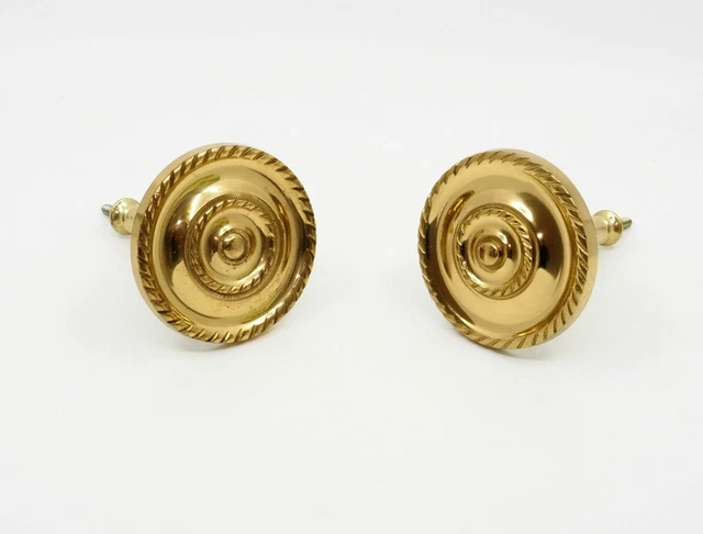 Large Pair Of Vintage Solid Brass Drapery Curtain Hold Tie Backs - Very Ornate